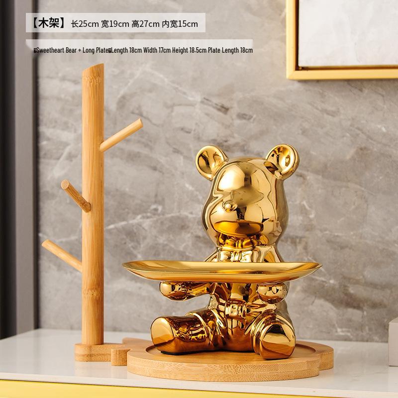 Elegant Ceramic Bear Storage Tray & Piggy Bank - Hallway Shoe Cabinet & Living Room Decor