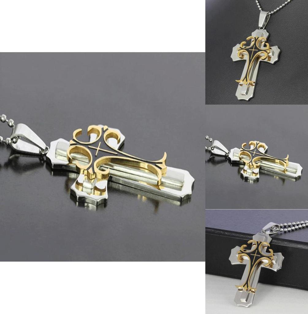 Elegant Cross Pendant Necklace Silver Stainless Steel Chain Crucifix For All Genders