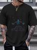 Gothic Skeletal Bishop & Cathedral Lightning Graphic T-shirt - 180g Cotton Crew Neck Short Sleeve Tee with Mystical Blue Flames Design