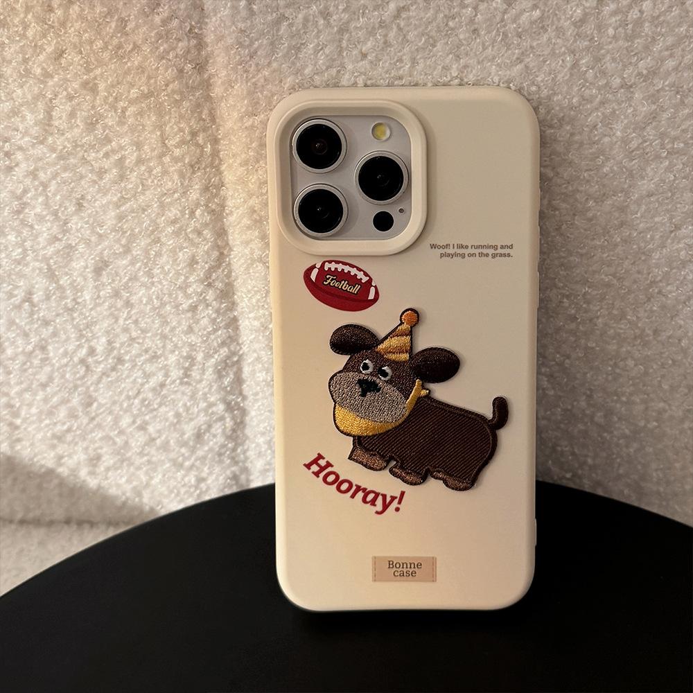 American Retro Iphone17pro Mobile Phone Case Max Apple 16 Embroidered Puppy 13 Cartoon 14 Suitable for 12 Anti Fall