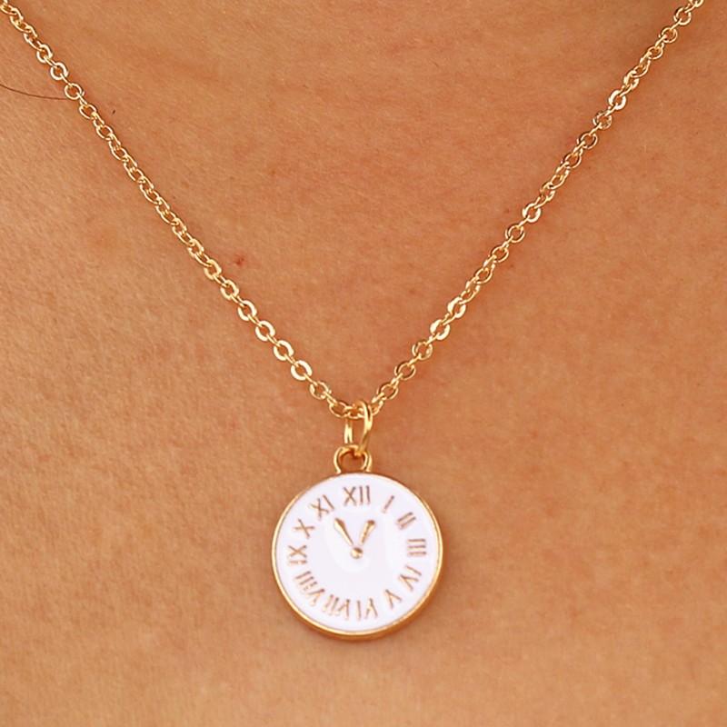 

European Black White Enamel Clock Pendants Women s Short Necklaces Gold Color Chain Female Punk Fashion Neck Accessories Colar