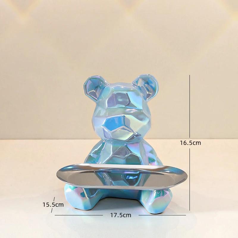 Ceramic Geometric Bear Ornament Coin Bank Home Living Room Desktop Remote Control Key Storage Tray Decorative Statue Gift