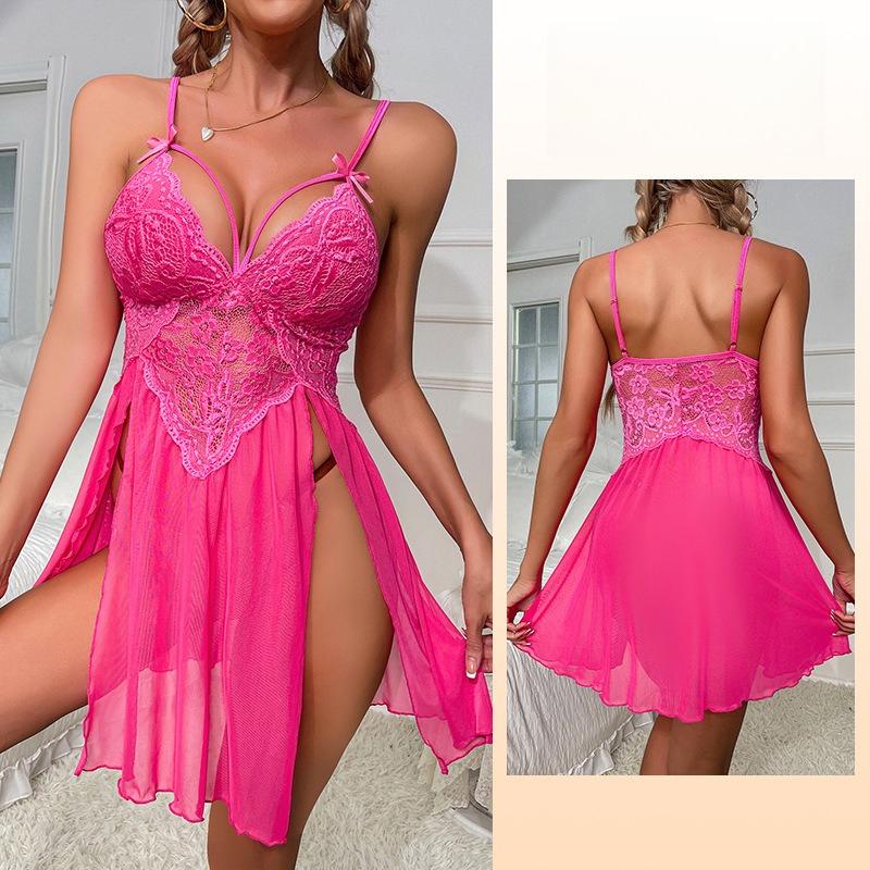 Sexy Mesh Sheer Lingerie Pajamas Lace Embroidery Cami Nightgown Women's Comfortable Loungewear 311 Breathable Feminine Sleepwear with Delicate Details