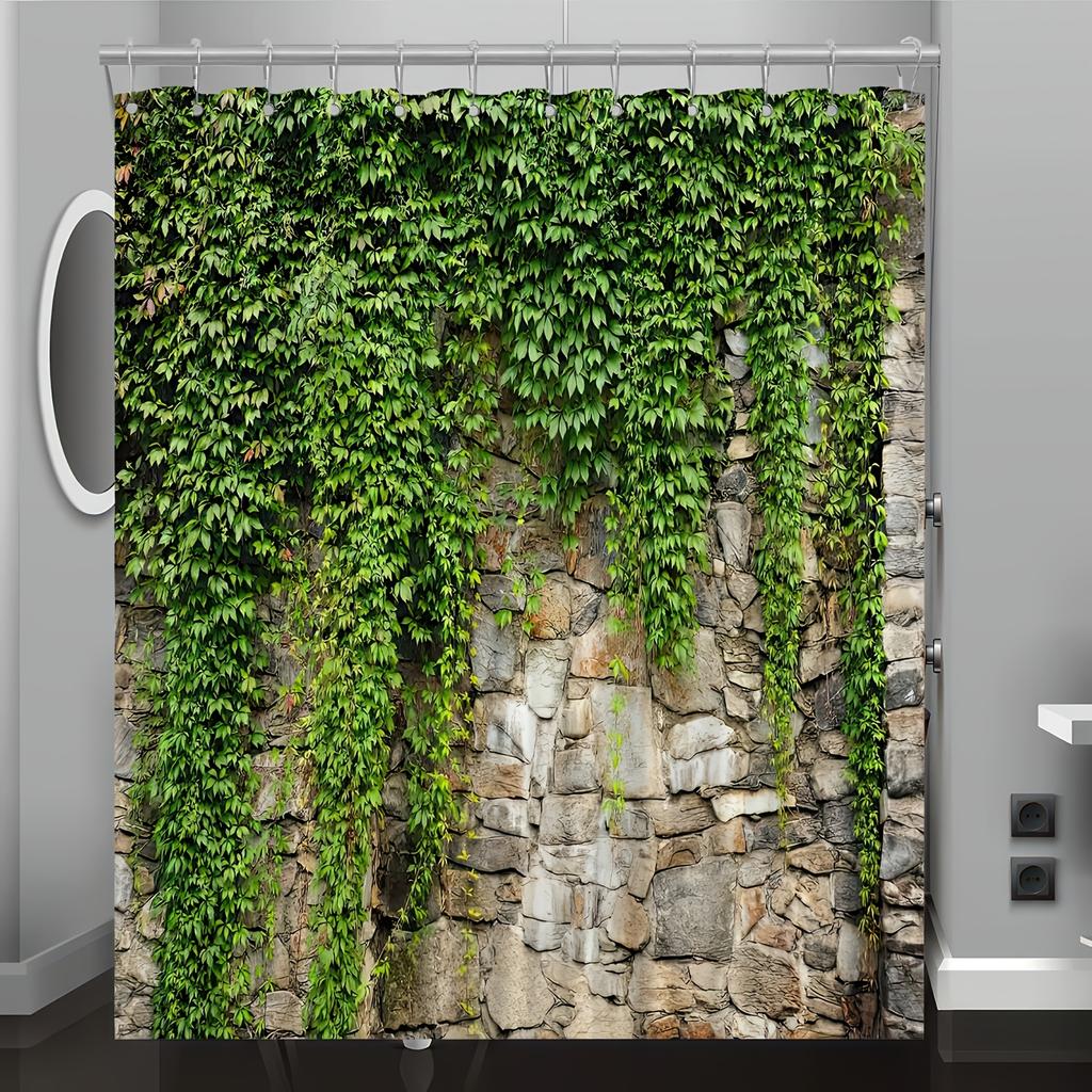 Stone Wall with Ivy Waterproof Shower Curtain for Bathroom Decor, Nature-Inspired Design, Vibrant Colors, Unique Style