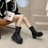 New Metal Decoration Women's Boots Side Zipper Round Toe Thick Sole Belt Buckle Women's Shoes Fashion Punk Style Mid-calf Boots