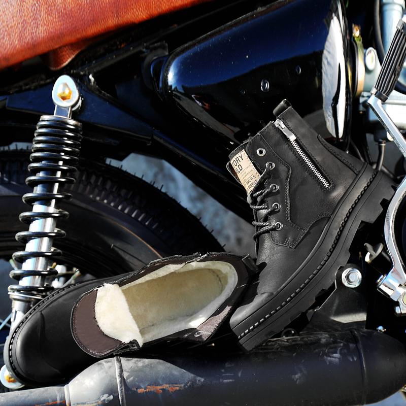 Newest Luxury Mens Snow Boots Genuine Leather Punk Shoes Winter Warm Plush Motorcycle Male Footwear Military Tactical Boots For Man