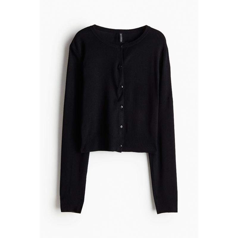 

HM Women s Woolen Sweater Autumn Crew Neck Plaid Soft and Fine Knitting Cardigan 1226261 Black 165/96(M)