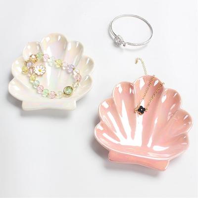 Shell Trinket Dish, Ceramic Ring Holder/Jewelry Tray Cute Organizer Plate Vanity Decorations Accessories for Home Décor Bathroom
