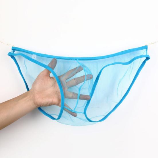 Men Sexy See-Through Mesh Solid Color T-Back Thong Briefs Low Rise Underwear
