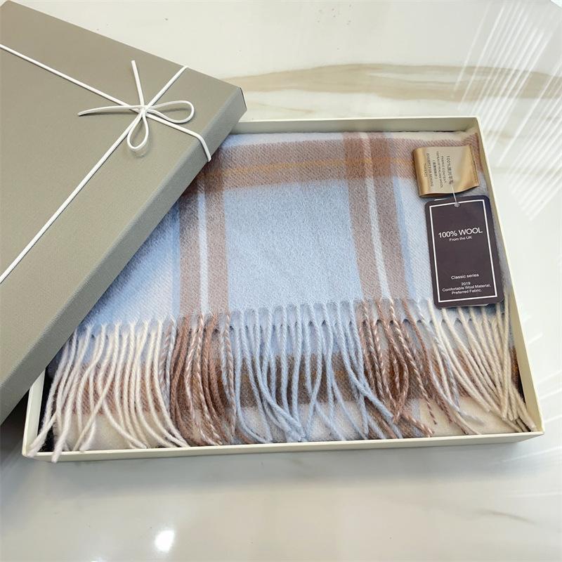 100% Reine Wolle Blauer Karoschal - Warmer, Vielseitiger Halswärmer für den Winter