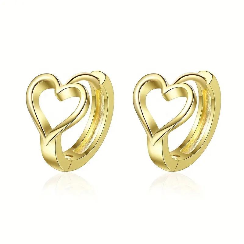 Huitan Exquisite Hollow Heart Hoop Earrings for Women Dainty Circle Earrings  Color/Gold Color Statement Jewelry
