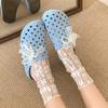 Fashion Baotou Slippers Summer New Round Head Deep Mouth Set Foot Suede Lace Beaded Soft Sole Anti-slip Wear-resistant Flat Shoes