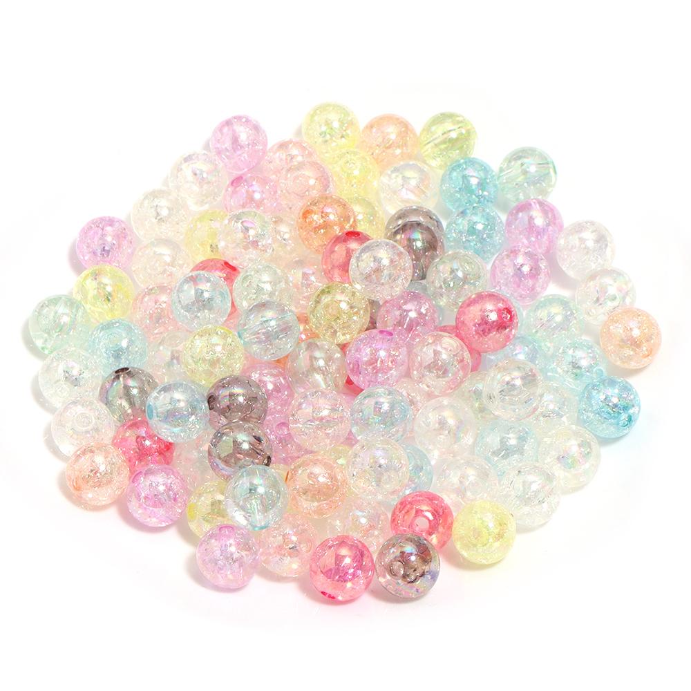 50/100pcs Cracked Acrylic Beads Candy Color Mixed Round Loose Spacer Beads For Jewelry Making DIY Bracelets Necklace Accessories