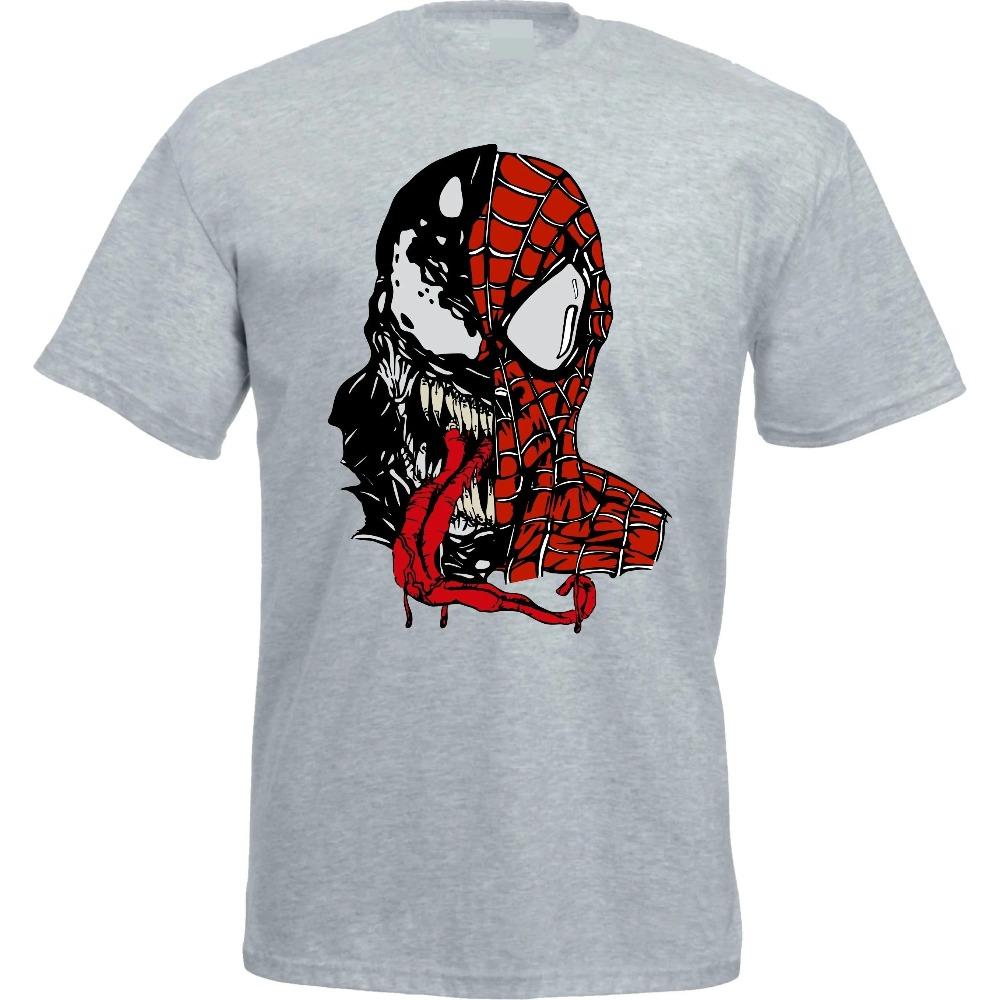 Marvel Spider-Man & Venom Symbiote Split Face Graphic T-Shirt, Dark Comic Style Tee, Unisex Superhero Casual Top