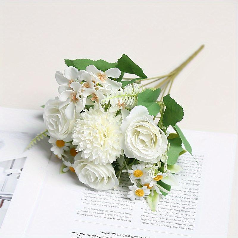 1pc Multicolor Plastic Simulation Daisy Rose Bouquet, Suitable for Wedding Party Decoration