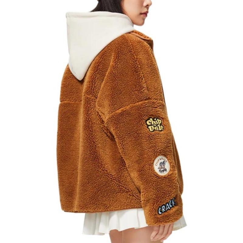 Li-Ning X Disney Co-Branded Chip N Dale Cartoon Buchstabenstickerei Locker Gestrickte Strickjacke mit Reißverschluss Lammwolljacke Warmer Baumwollmantel Damen Oberbekleidung AFDSC92-2