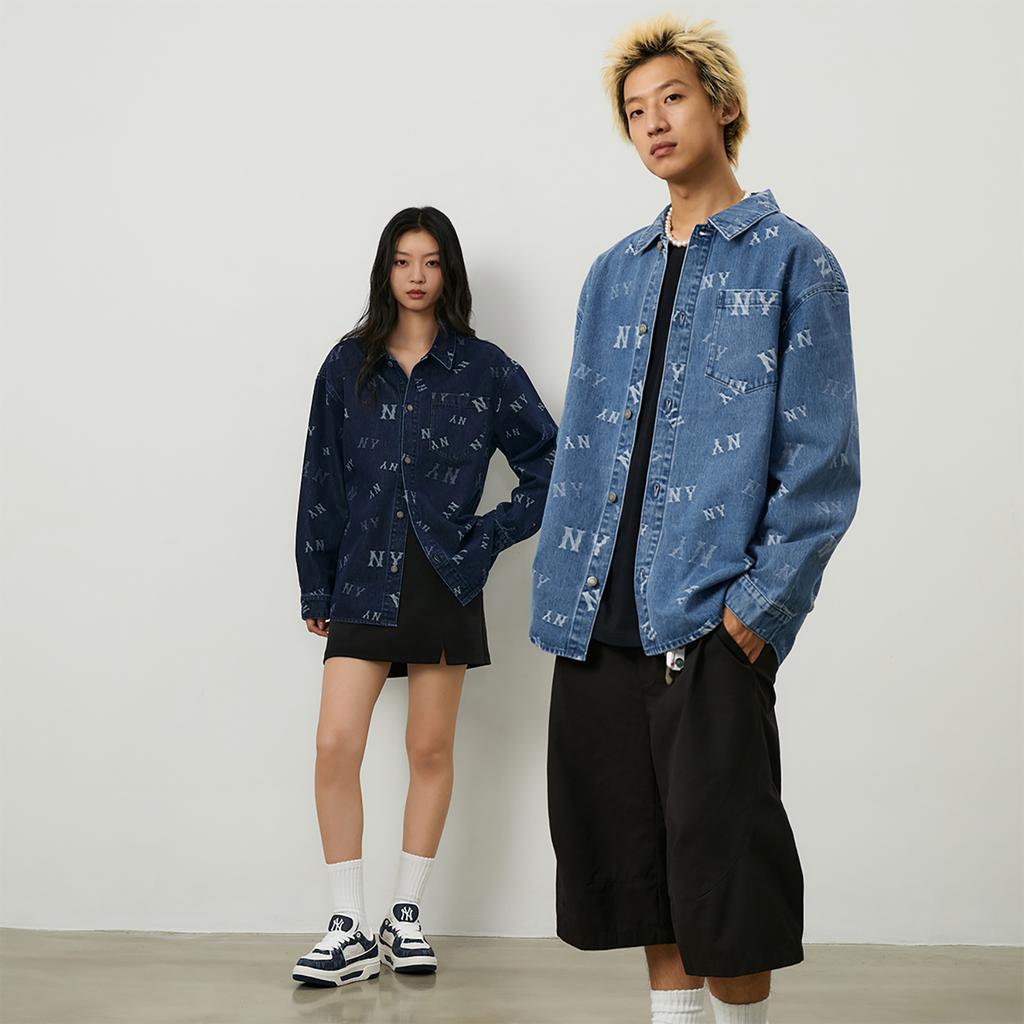 New MLB MONOGRAM Collection New York Yankees 24FW Denim Shirt Unisex Indigo 3ADRM0244-50INS