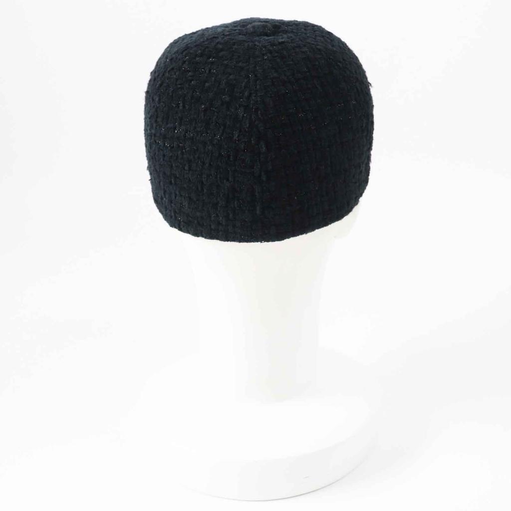 Excellent CHANEL cap COCO Mark Fantasy Tweed Black glitter cotton Women M 22B  Used