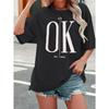 Women Inspirational Tee, Black White "It's Okay" Print, Crew Neck Casual Top, Machine Washable