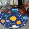 Round Solar System Planet Orbit Pattern Area Rug Kids-Friendly Non-Slip Carpet for Playrooms Children's Home Spaces