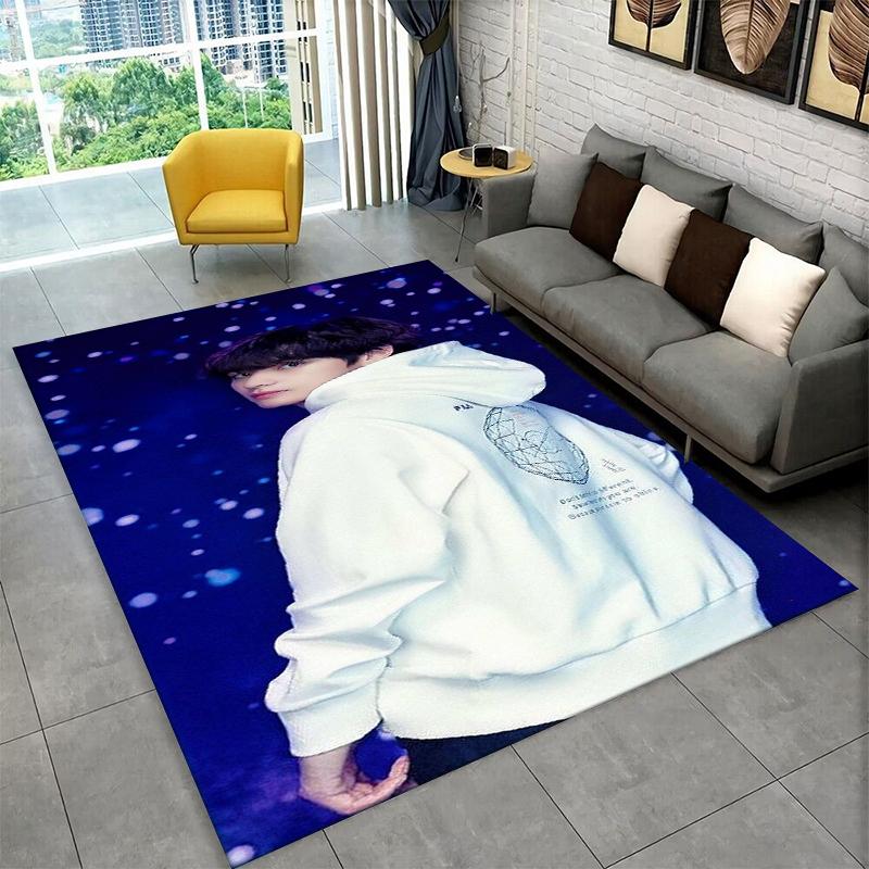 Famous B-BTS Kim Tae Hyung V KPOP Non-Slip Area Rug for Living Room,Bedroom,Playroom,Carpet Floor Mat Home Decor Rug Kids Room