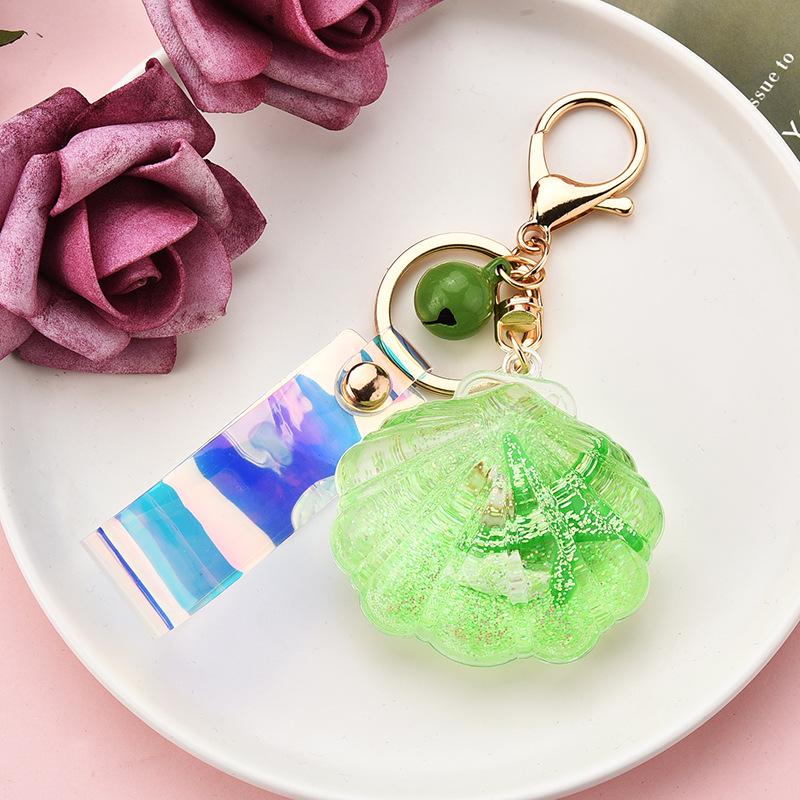 Korean Style Acrylic Quicksand Starfish & Seashell Keychain with Iridescent Laser Leather Cord