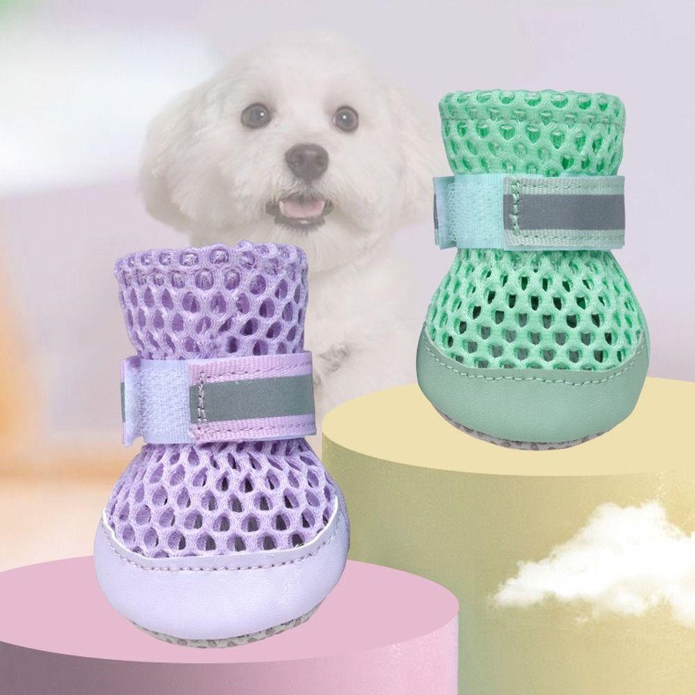 4Pcs Breathable Pet Dog Sandals Anti Slip Net Foot Covers Fashion Dog Paw Protectors  All Seasons
