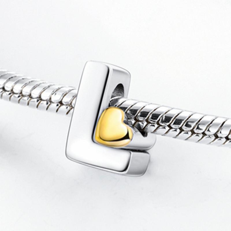 Original A-Z Alphabet Charms Bead 925 Silver 26 Letters CZ Zircon Heart Love Charm Fit Bracelet Bangle Jewelry Making