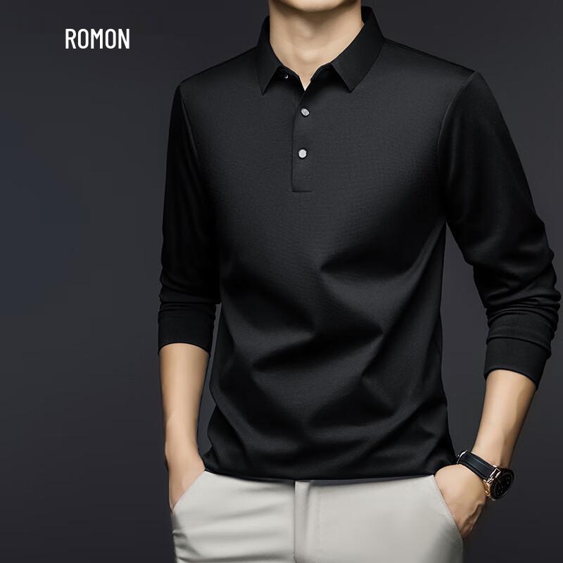 Romon Men's Anti-Wrinkle Long-Sleeve Polo T-Shirt