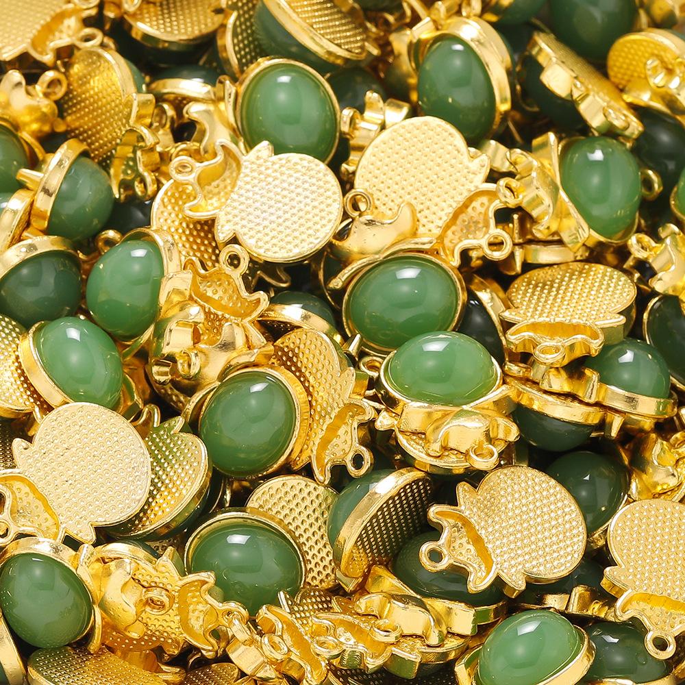 2Pcs Glass Alloy Inlaid Jade Pendant Safety Buckle Cloud Lock Pendant Handmade DIY Bracelet Necklace Antique Clothing Accessories