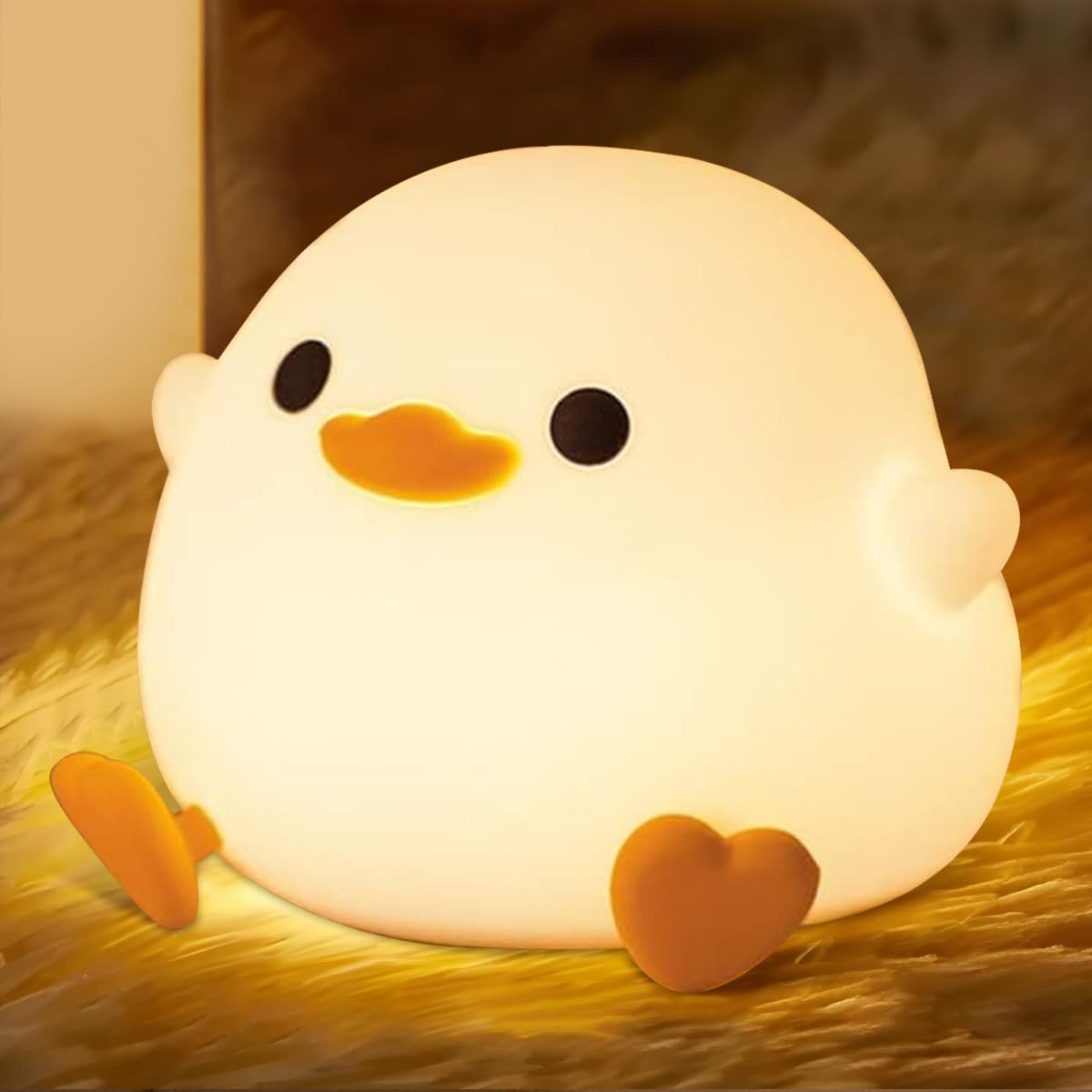 

Night Light Duck Cute Duck Light LED Warm Light Timer Setting USB Rechargeable Silicone Indirect Lighting Punipuni Bedside Lamp Night Light Baby Gift білий