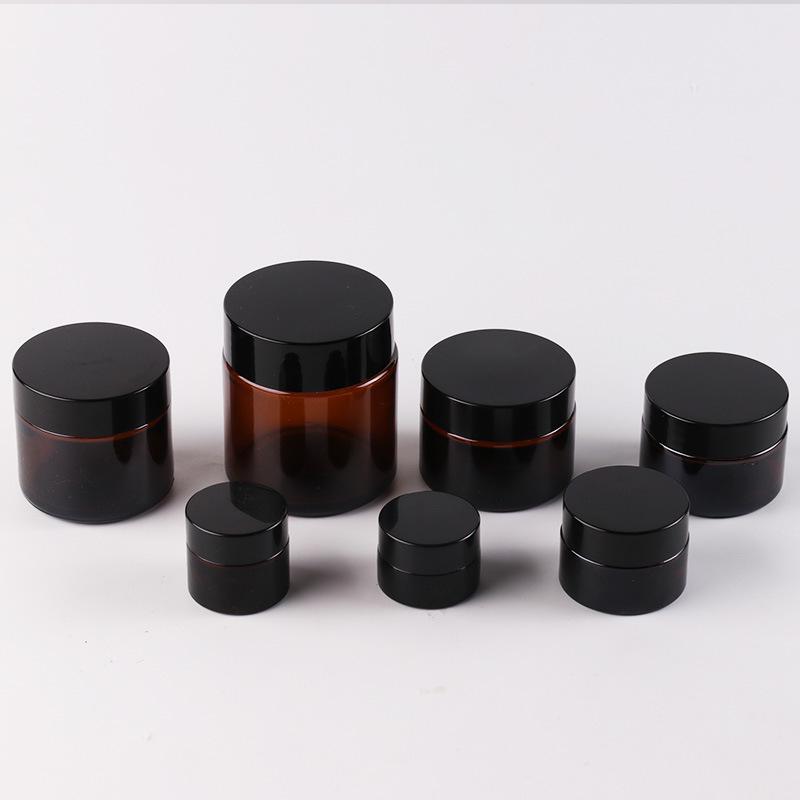 Amber & Brown Glass Cosmetic Jars - 50g, 100g, 30g (Travel Container for Face Cream & Ointment)