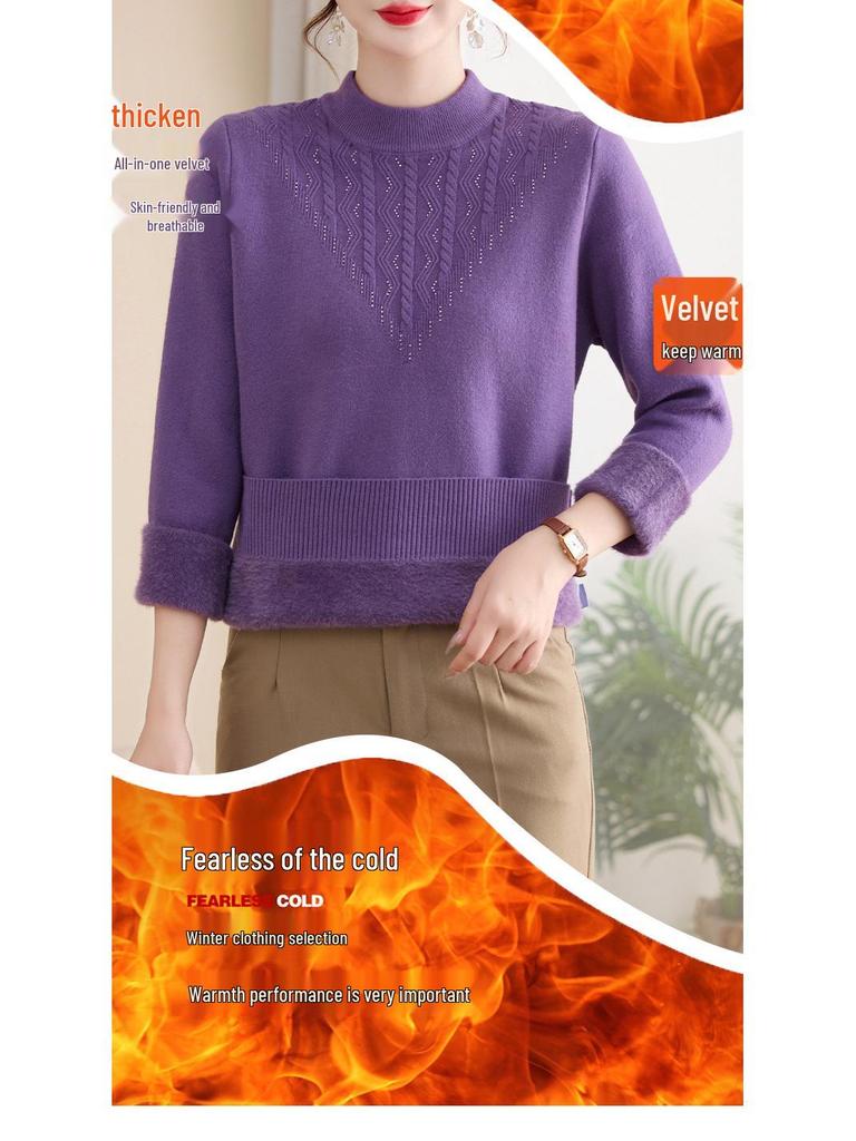 Women's Winter Velvet High-Neck Top: Fashionable Clothing for Middle-Aged Women (40-60 Years)