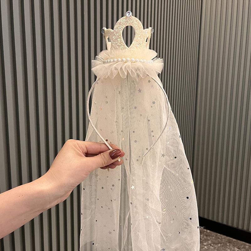 Koreanische Prinzessin 3D Krone Stirnband Schleier für Geburtstagsparty & Blumenmädchen