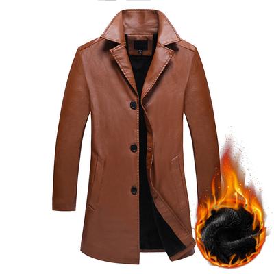 Men 's Pu Leather Jacket Mid -Length Windbreaker Leather Jacket