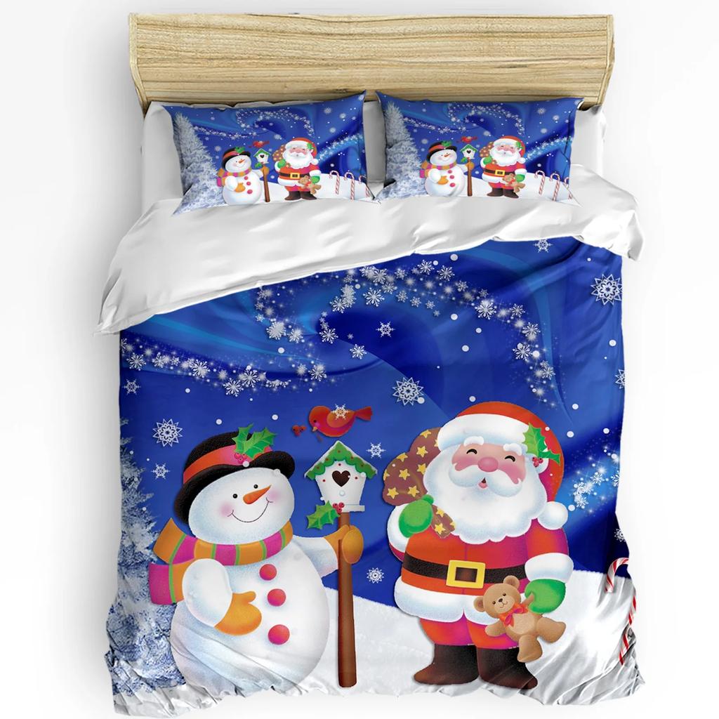 Winter Themed Snowman Christmas Tree Duvet Cover Bed Bedding Set Home Quilt Cover Pillowcases Bedroom Bedding Set No Sheet