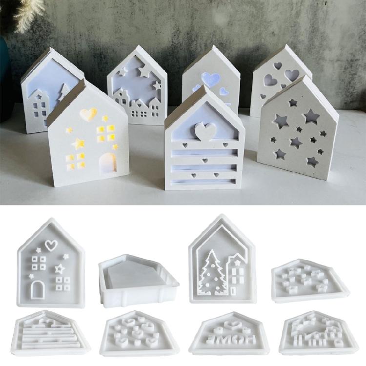 Ornament Mould Flexible Silicone Mold for Office Decoration 3D House Figurine Shaped Desktop Embellishment Making Molds