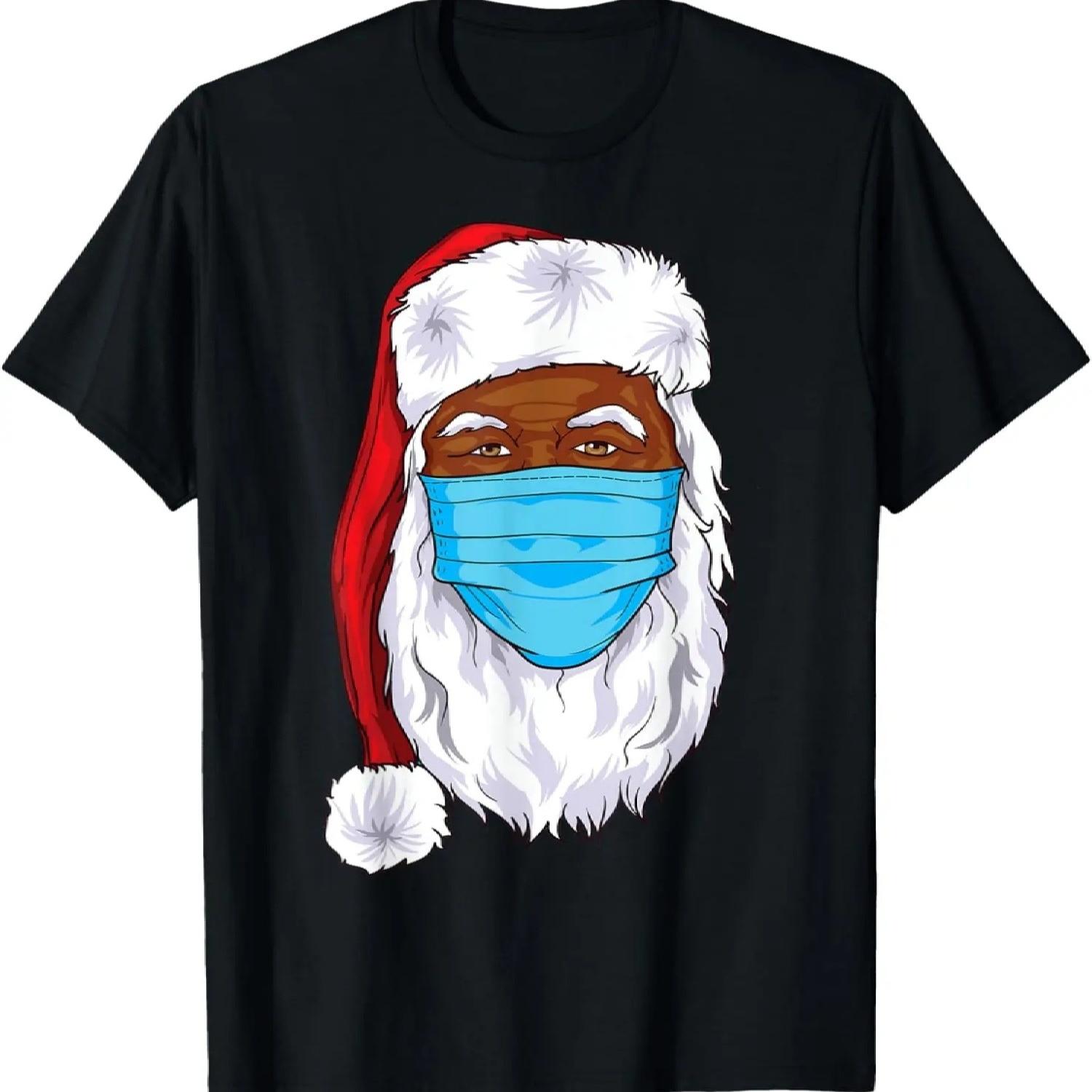 Черная маска для лица Деда Мороза 2023 Санта-Клауса Мужская Женская Футболка S