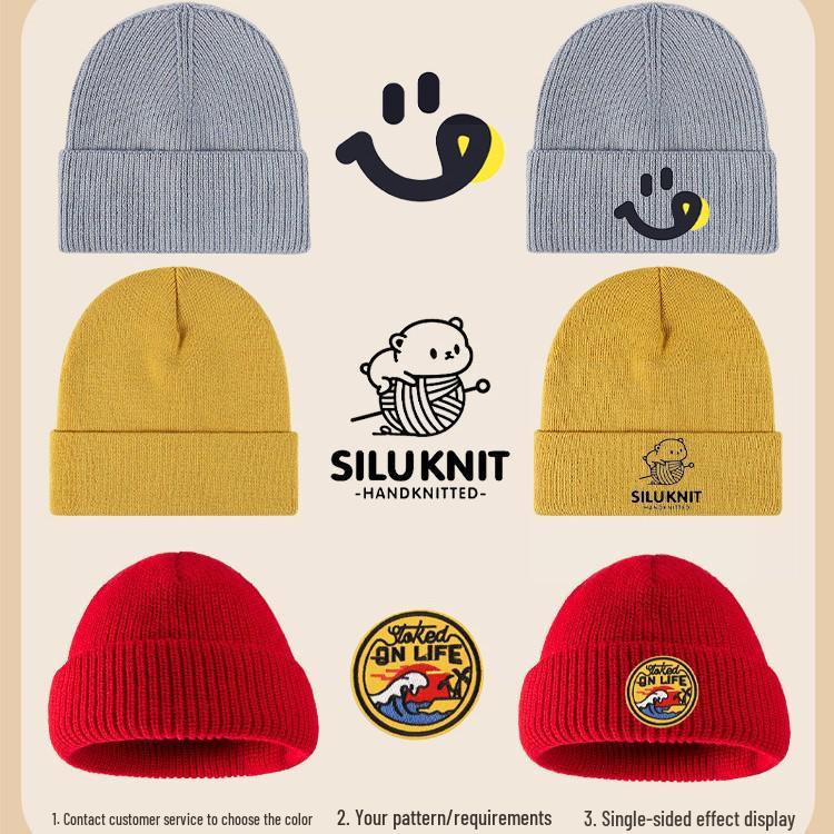 Benutzerdefinierte bestickte Herren- und Damen-Dicke Warme Strickmütze - Einfarbig, Herbst/Winter-Hut