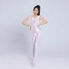 Sexy Women Candy Color Jumpsuit High Elastic Slip Shiny Bodysuit Slimming Tight Open Crotch Leotard Shaper Wear Sleeveless