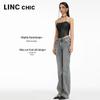 Jinyujie Women's Vintage Mid-High Waist Slim Fit Bootcut Stretch Jeans