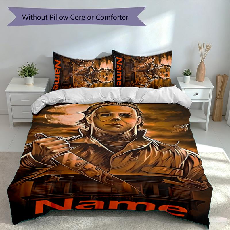 3pcs Custom Name Michael Myers Set,Includes 1 Duvet Cover and 2 Pillowcases,All-season Bedroom Decor