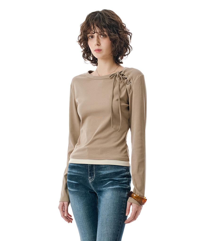 Sekeonmonollogeu W.Lace-Up Detail Layered Top [Dtbeige]_Sewts022Dtbeige
