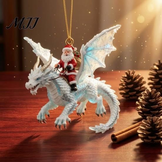 Wiederverwendbare Weihnachts-Heimdekorationen 2 Stück Nikolaus Drachenreiter Ornament, 2D Acryl Fliegend Handgefertigt Festliche Hängende Claus Dekoration, Baumschmuck, Einzigartig