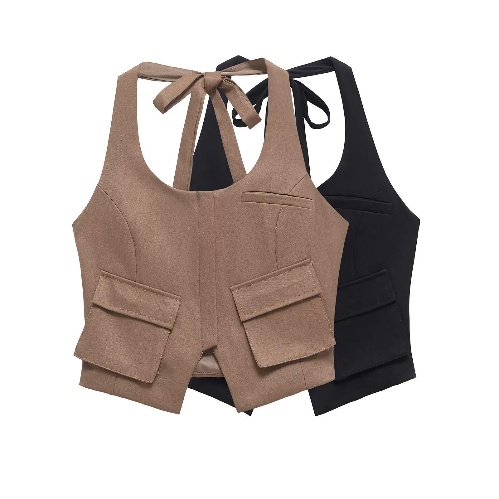 

2025 Spring Women s Slim Fit Backless Sleeveless Halter Neck Tank Top Medium