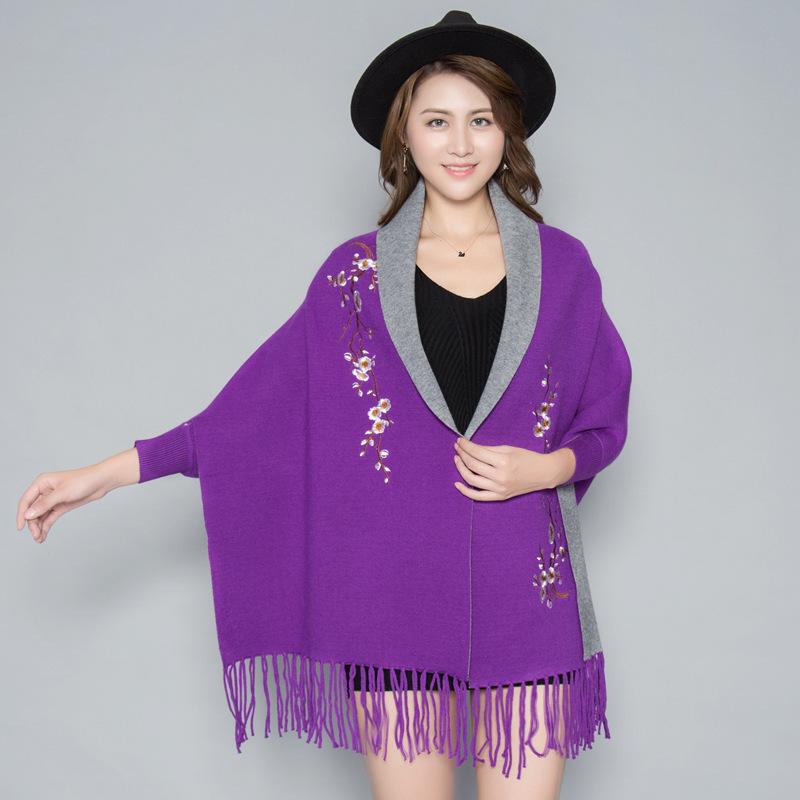 

Вышитая накидка-шаль в корейском стиле: Универсальный вязаный шарф для всех сезонов 190x70 CM серый/фиолетовый