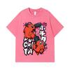 275 GSM Washed T-shirts 100% Cotton Chainsaw Man V37 Pochita Print Unisex Heavy Cotton T Shirt