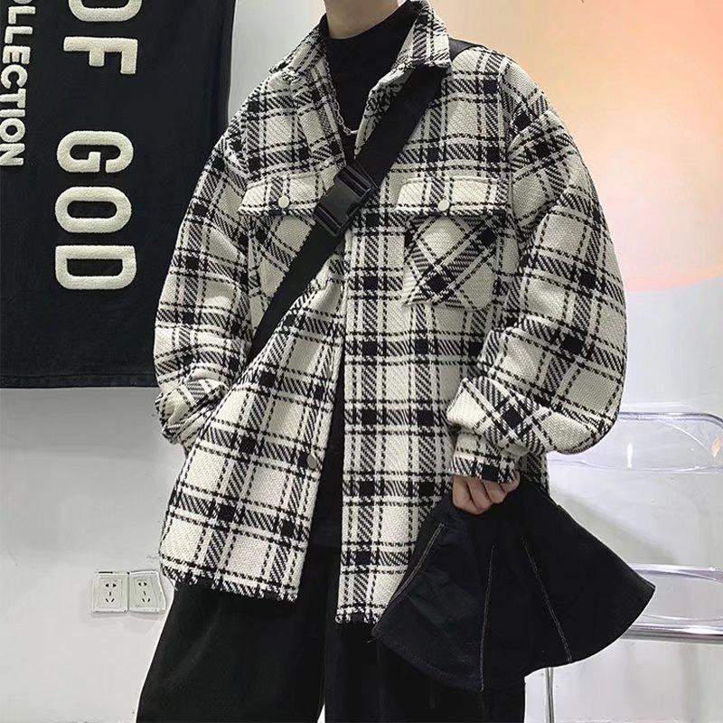 

Осенняя куртка в ретро-клетку в гонконгском стиле, мужская, корейская версия, трендовая, уличный стиль, хулиганская, красивая, с дизайнерским чувством, нишевая, свободный топ 3XL белый