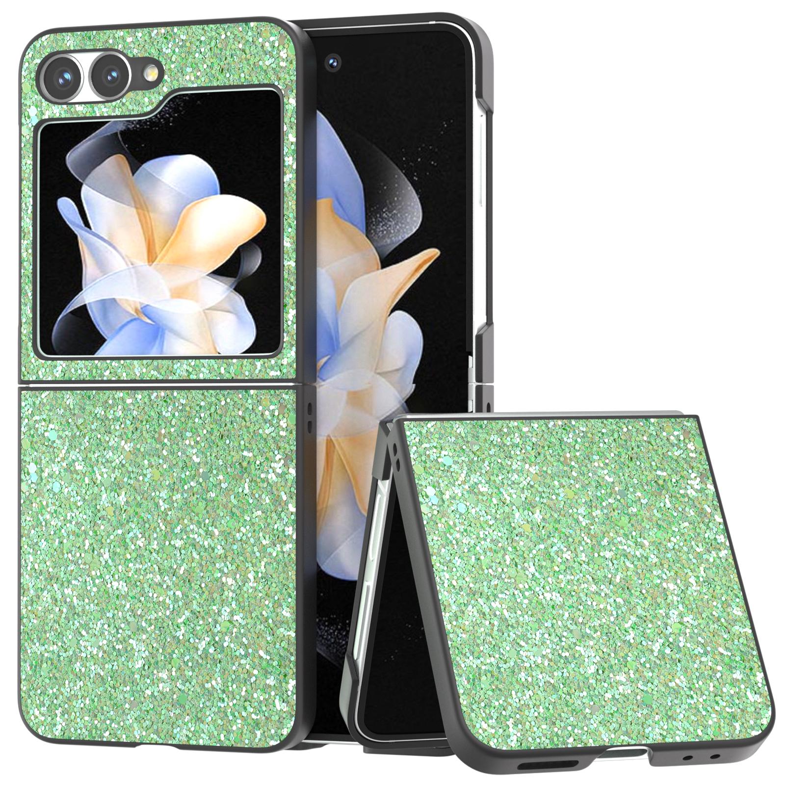 

For Samsung Galaxy Z Flip7 FE 5G/Z Flip6 5G Case Colored Glitter Leather+PC Shockproof Phone Cover Green