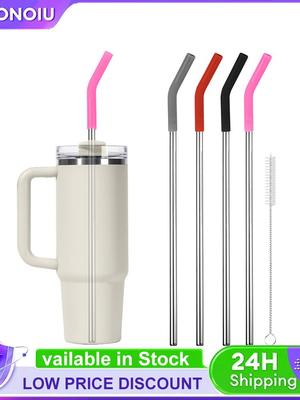 4Pcs Stainless Steel Straw with Silicone Tips Straw Brush Reusable Straws with Silicone Tips for Stanley 40oz Tumbler